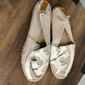 Tory Burch Lonnie Espadrille Flats Women’s 8 Natural Cream / Royal Tan